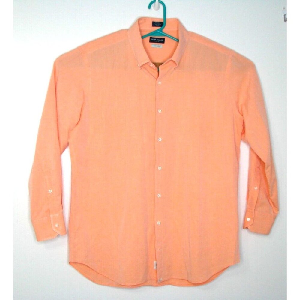 Peter Millar Mens XL Perfect Pinpoint Dress Shirt Peach Button Down Long Sleeve